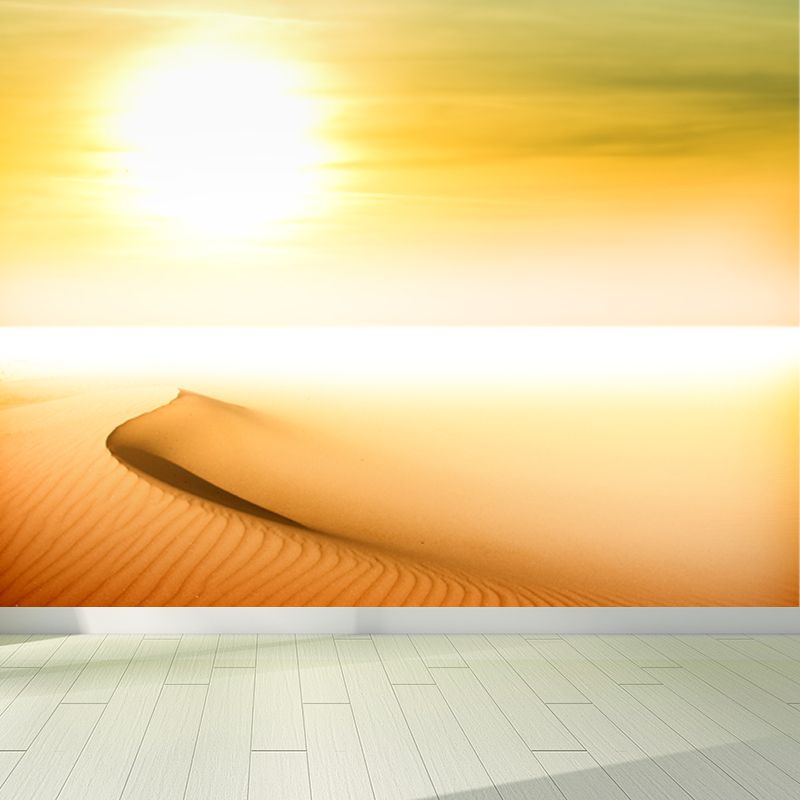 Minimalist Desert and Sun Mural Non-Woven Waterproof Yellow Wall Decor for Bedroom