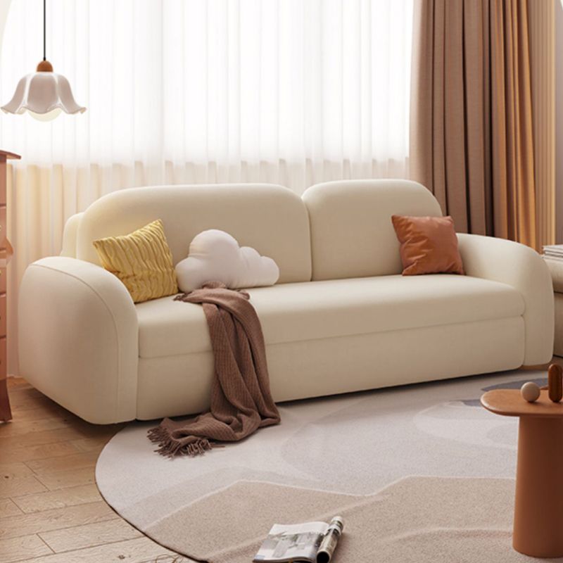 Beige Convertible Sofa Bed Modern Flared Arm Sofa with Pillows