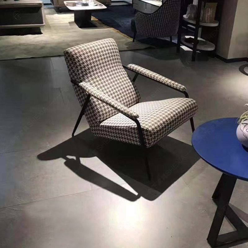 Mid-Century Modern Accent Armchair Houndstooth Basic Four Leg Armchair