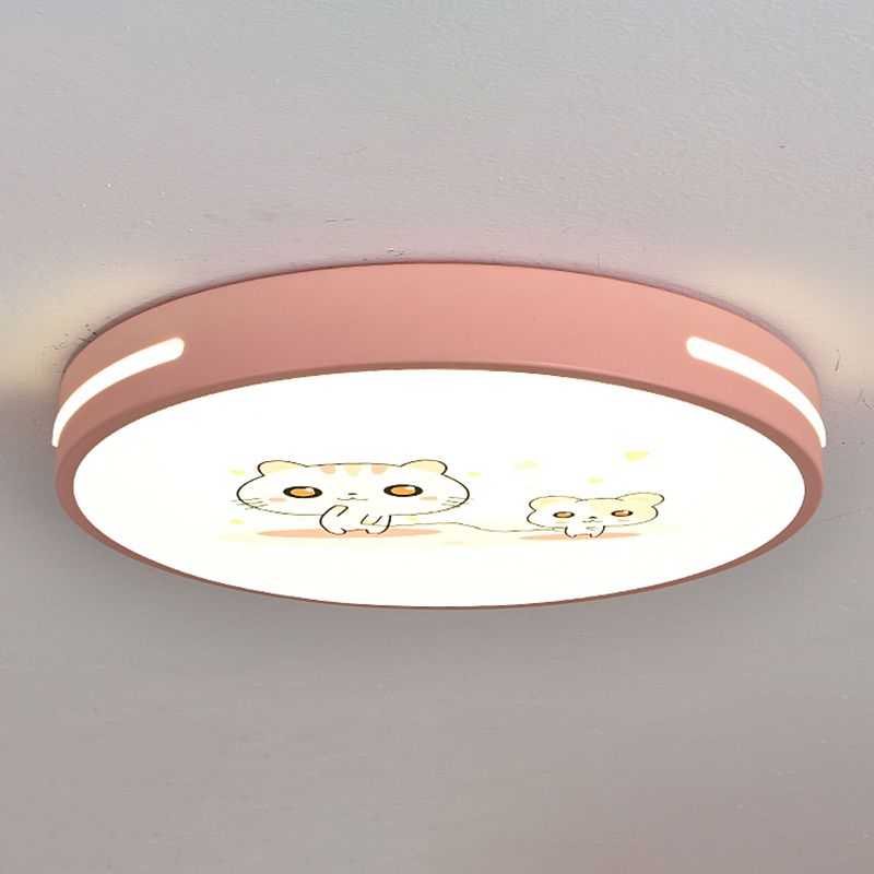 Round Shape Ceiling Lamp Macaroon Modern Style Iron 1 Light Flush Mount for Bedroom