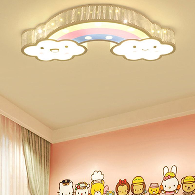 White Cartoon Pattern Ceiling Lamp Modern Lovely Acrylic LED Flush Mount Light for Baby Room