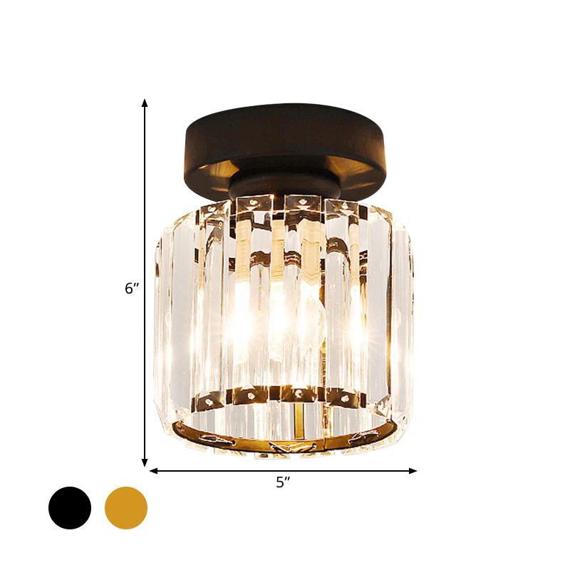 Drum Clear Crystal Semi Flush Mount Metal Modern Semi Flushmount Ceiling Light for Hallway