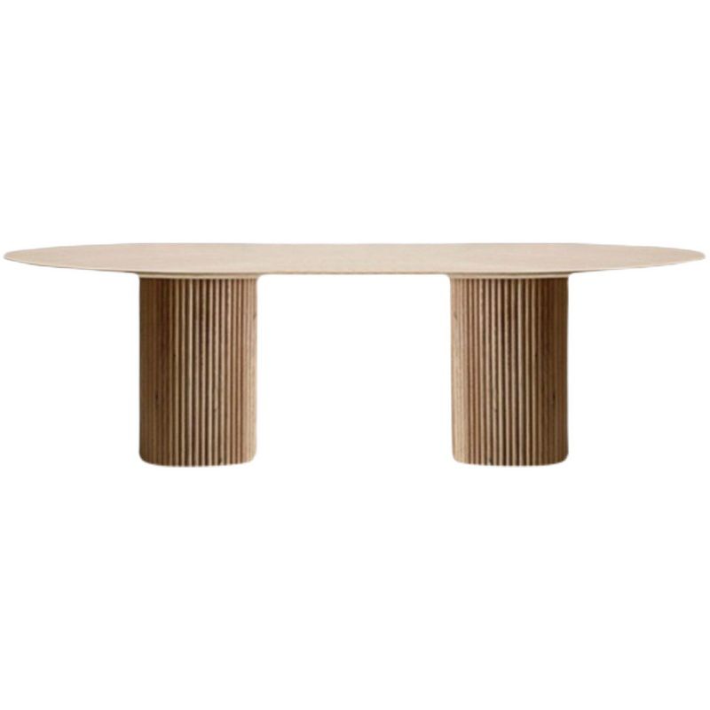 Mesa de comedor minimalista de doble pedestal oval