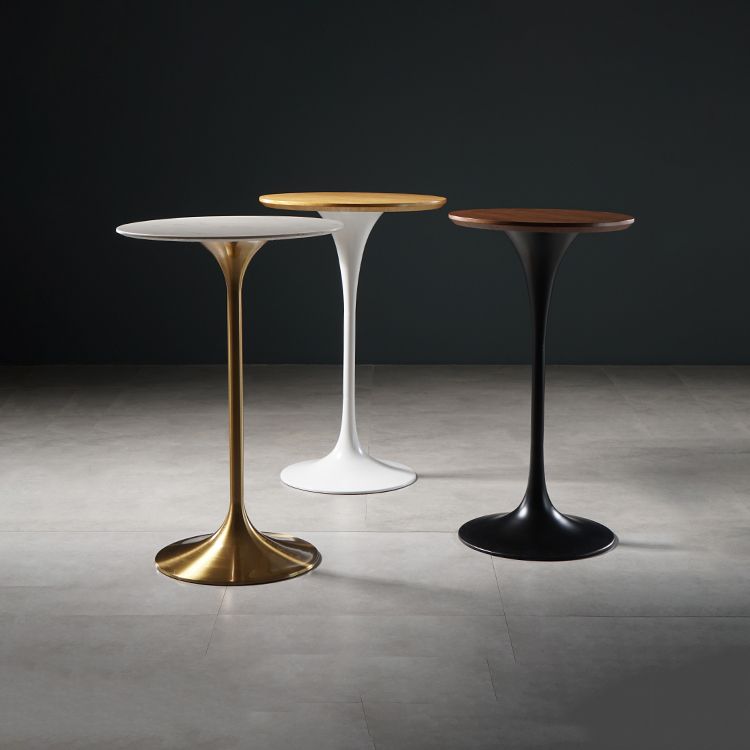 Contemporary Round Pedestal Bar Dining Table with Metal Base