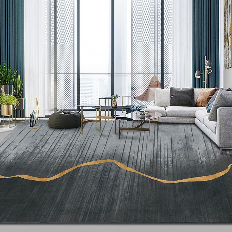 Grey Modern Rug Color Block Polyester Area Rug Stain Resistant Area Carpet for Drawinng Room