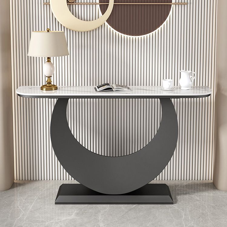 Stone Half Moon Accent Table 1-shelf 11.81" Wide Console Table for Hall