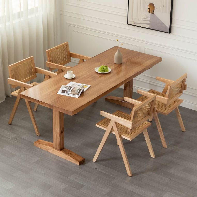 Rechteck Kiefernholzholz Tisch modernes Doppel -Sockel -Essen für Restaurant