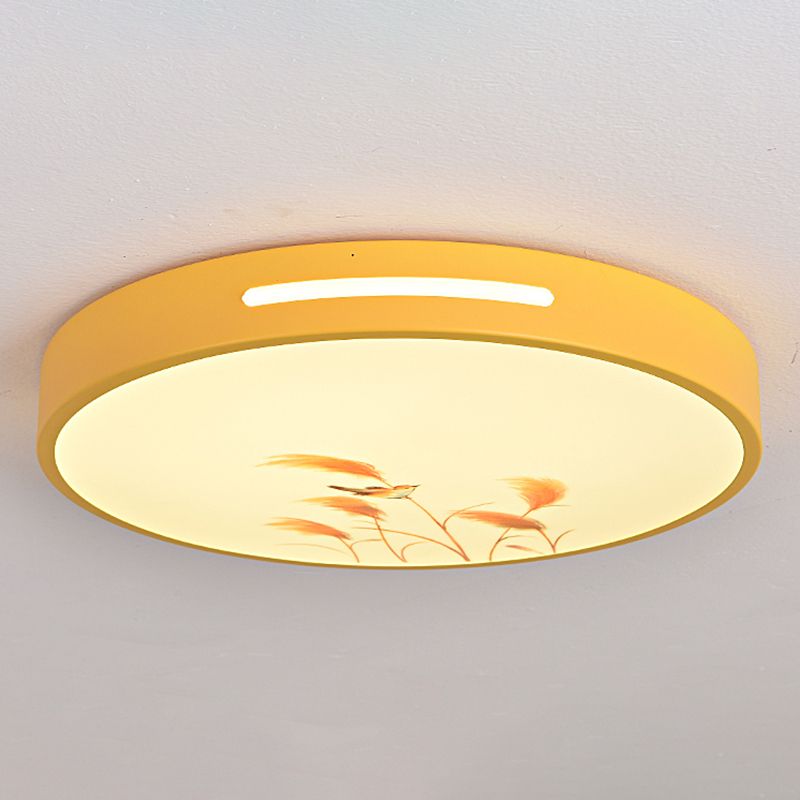 Round Shape Ceiling Lamp Macaroon Modern Style Iron 1 Light Flush Mount for Bedroom