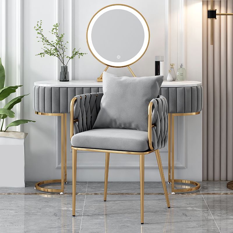 Chaises à dossier en baril rembourrées de style Glam, chaises de salle à manger en tissu de lin pour usage domestique