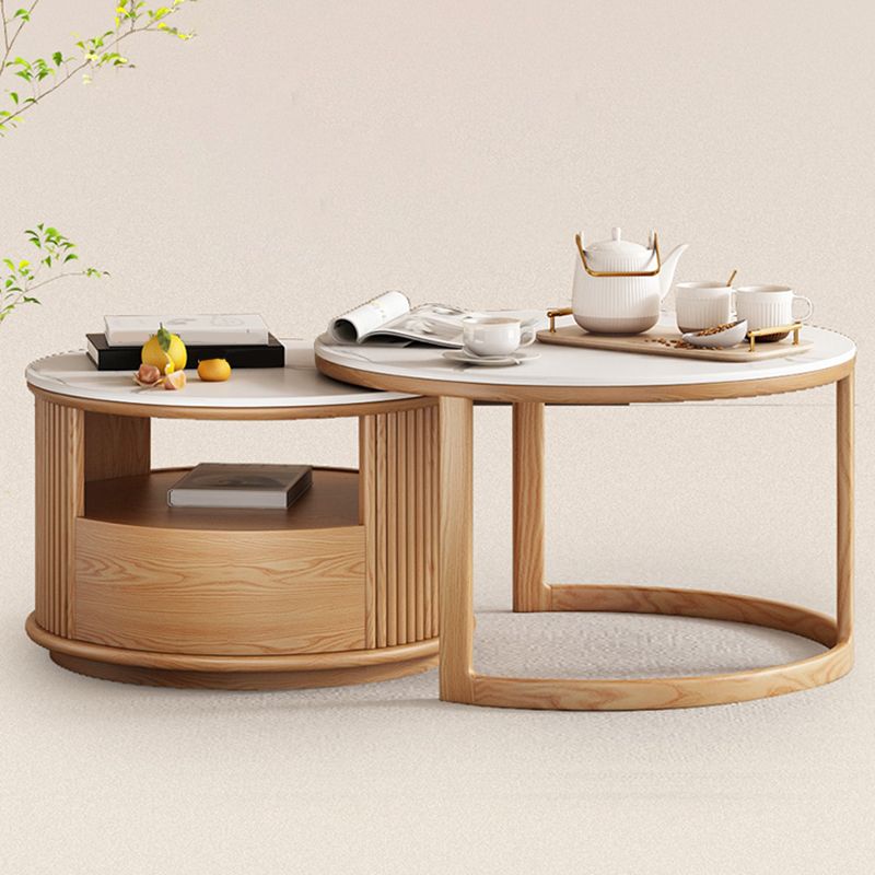 Contemporary Stone Coffee Table Round Coffee Cocktail Table with Storage Drawers