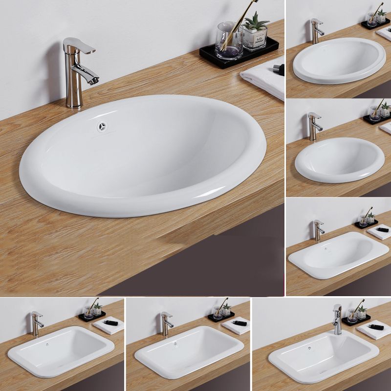 White Drop-in Bathroom Sink Porcelain Wash Stand with Shut-Off Valve