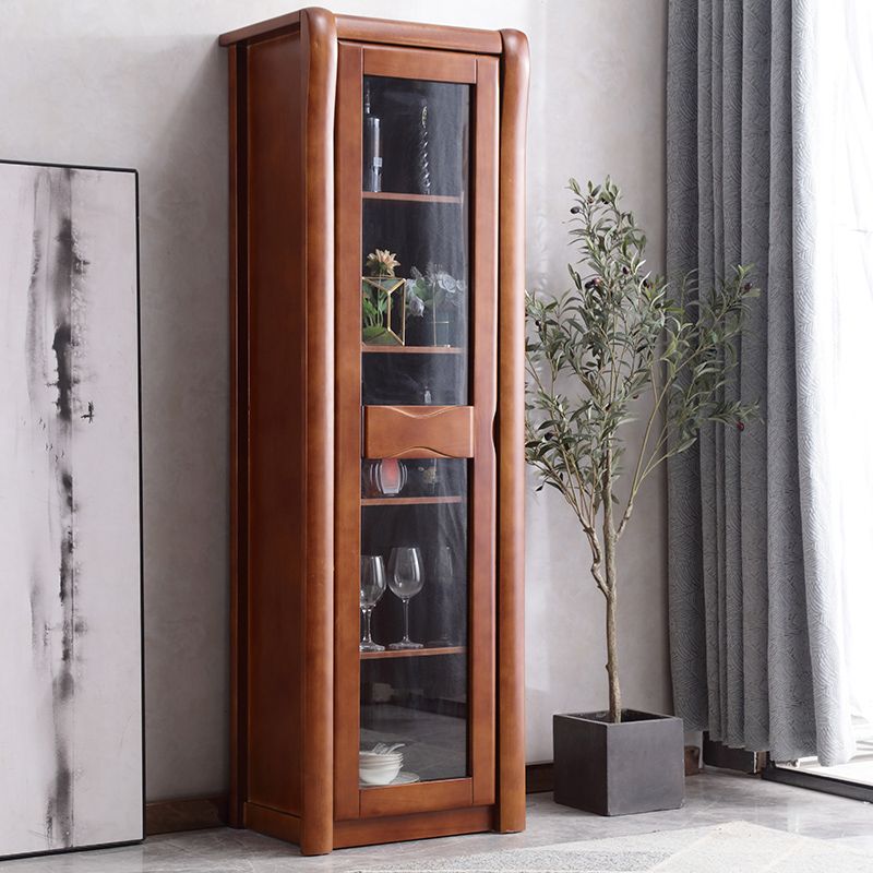 Contemporary Glass Paned Cabinet in Rubberwood 1/2-Door Solid Wood Storage Cabinet
