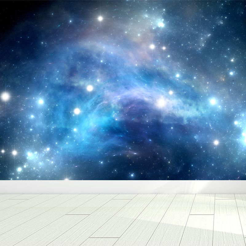 Dark Blue Dreamlike Asterism Mural Moisture Resistant Contemporary Bedroom Wall Art