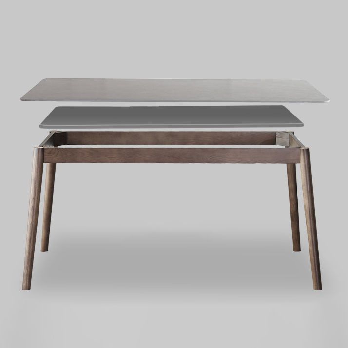 Mesa de piedra sinterizada moderna medieval mesa de comedor gris rectangular con madera 4 patas