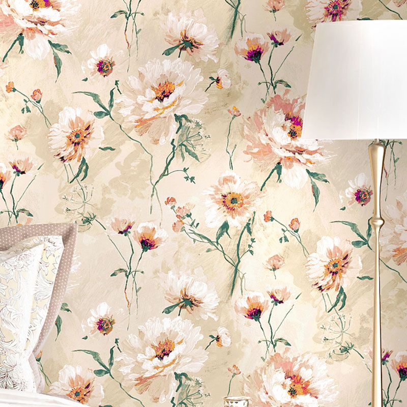 Light Color Blossom Wall Decor Water-Resistant Non-Pasted Wallpaper Roll, 33' x 20.5"