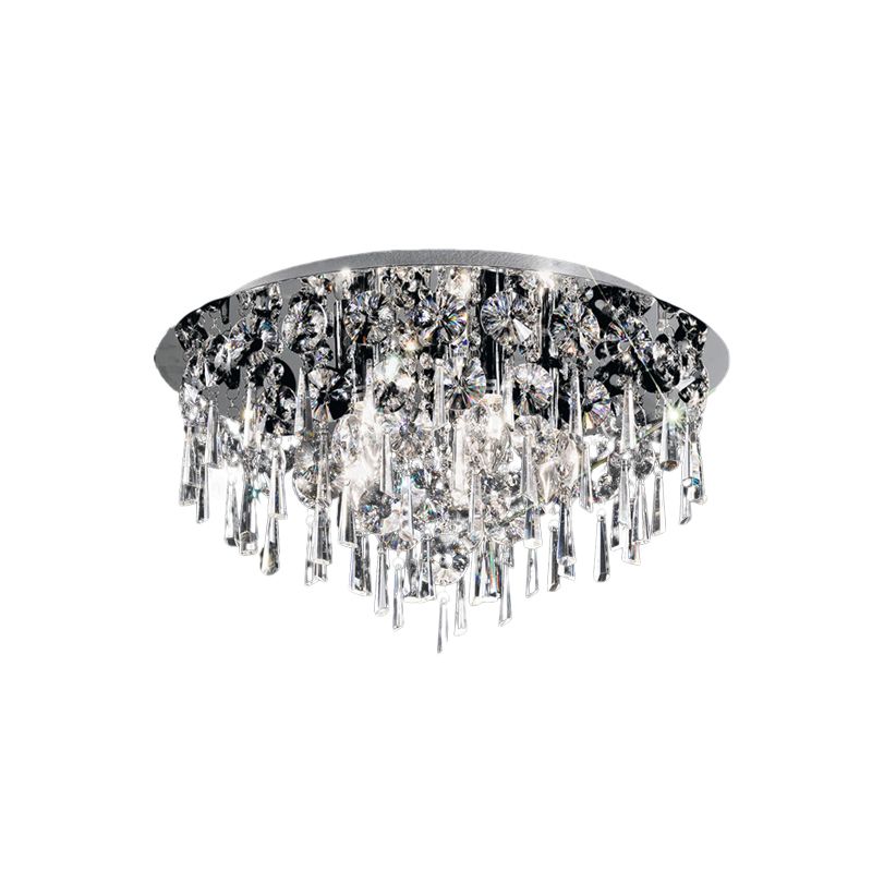4 Heads Flush Ceiling Light Contemporary Round Crystal Fringe Flush Mount Lighting in Chrome