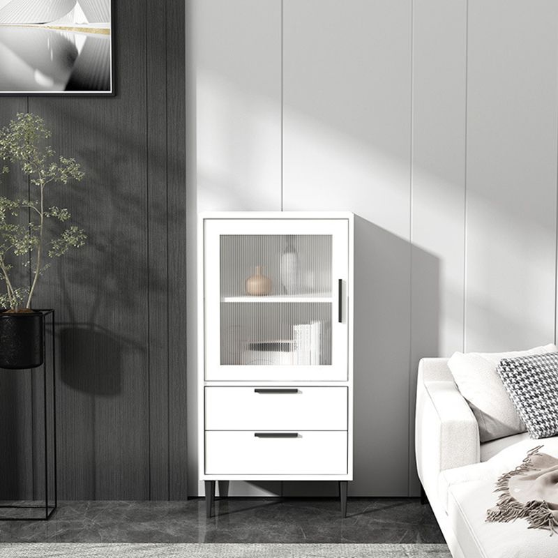 Modern Wooden Accent Cabinet with Glass 1-Door and 2 Drawers