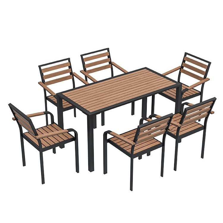 Industrial Geometric Patio Dining Table 1/5/7 PCS Plastic Wood Dining Set