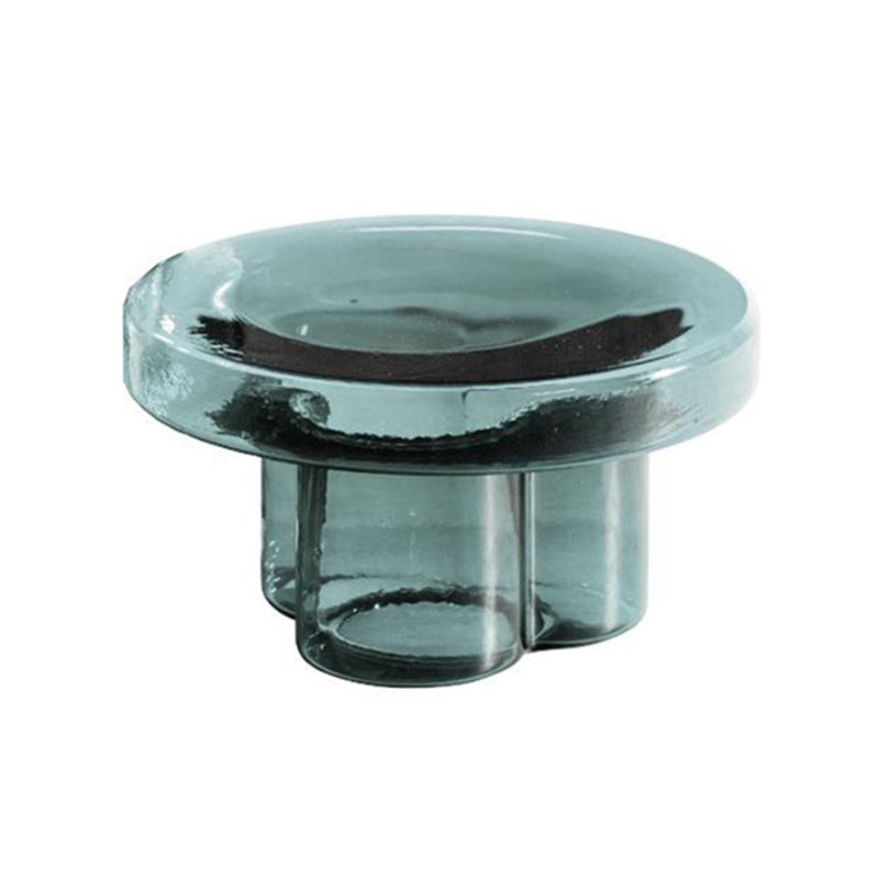 Modern Clear Glass Coffee Table Pedestal Round Simple Cocktail Table