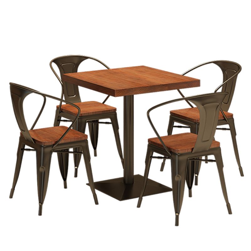 Solid Wood Industrial Dining Table Brown Square Table with Metal Base for Dinning Room