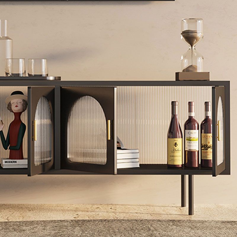 Industrial 4 Doors TV Media Stand Metal and Glass TV Console