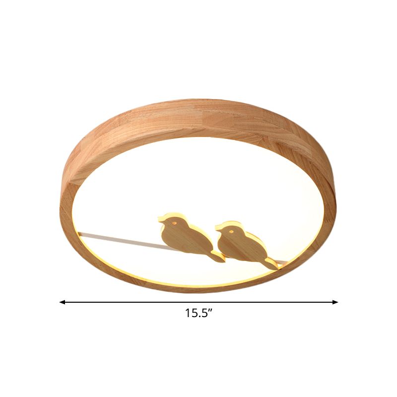 Tambour Acrylique Ceiling montés à ébullition moderne Poussée à bois clair Fixture avec motif d'oiseau