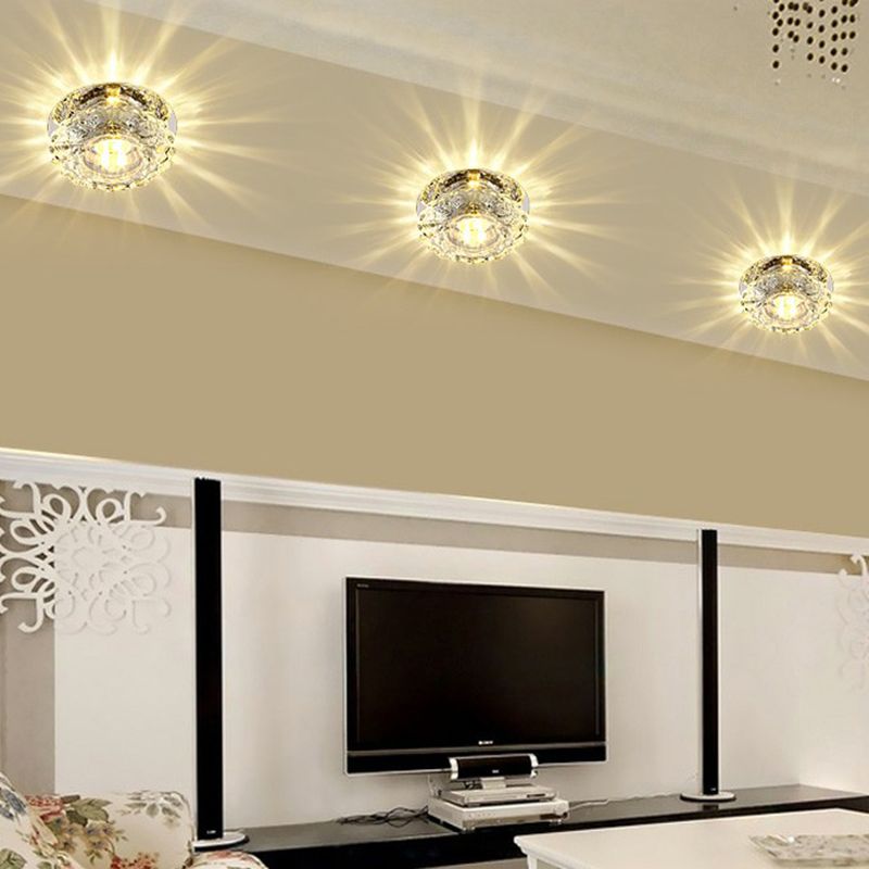 Minimalist LED Flush Mount Lighting Clear Round Ceiling Fixture with Crystal Shade for Aisle