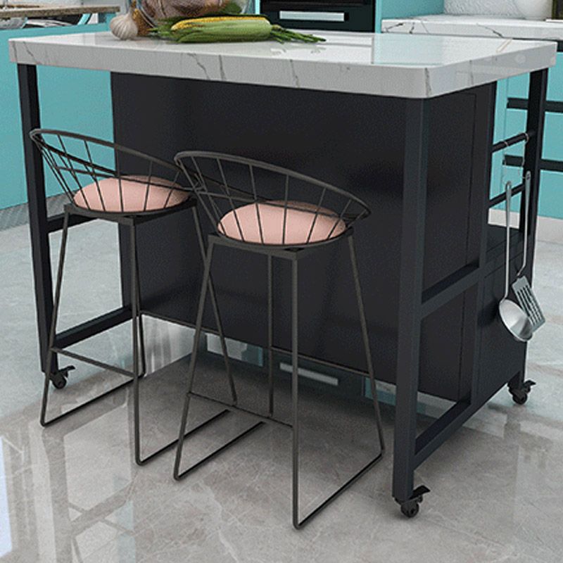 Modern Dining Room Prep Table Rectangular Kitchen Trolley with Storage Cabinet