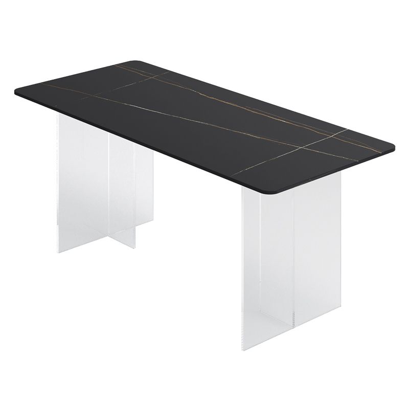 Dining Room Modern Dinette Table Rectangle Acrylic Double Pedestal Dining Table