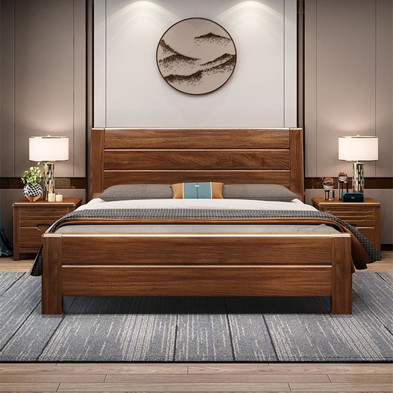 42.12" High Panel Bed with Storage Brown Walnut Bed with Headboard