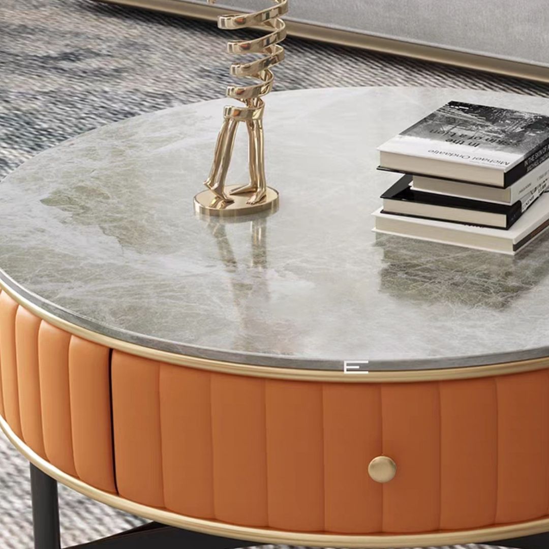 Stone Top Coffee Table Draw included Metal Legs Single Cocktail Table