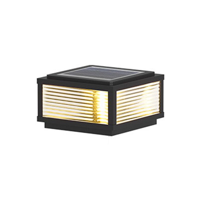 Metal Rectangle Shape Solar Pillar Lamp Modern 1 Light Outdoor Waterproof Light in Black