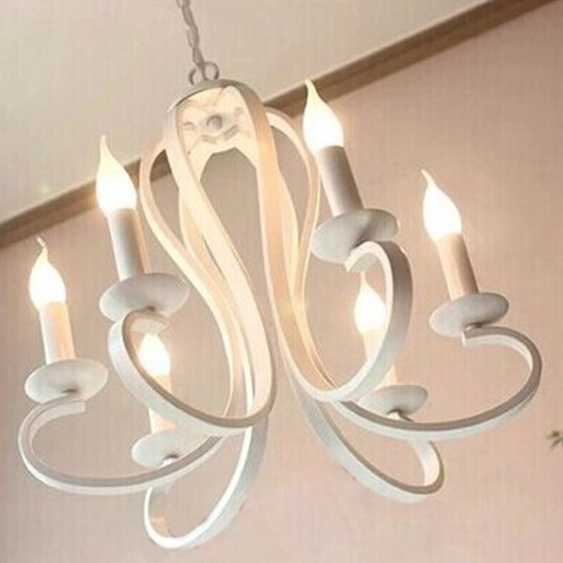 Traditional Metal Hanging Chandelier Light Swirled Arm 6 Light Candle Ceiling Chandelier for Living Room