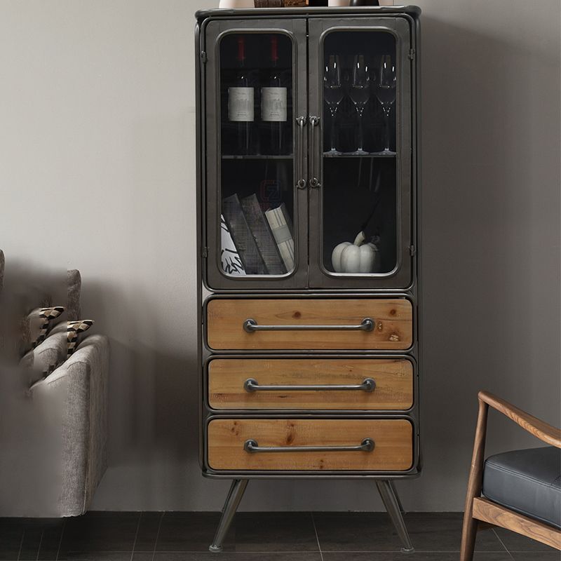 Traditional Solid Wood Display Cabinet in Brown for Dining Room