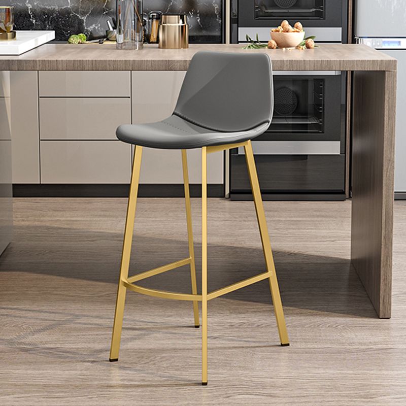 Glam Leather Upholstered Bar Stool Armless Low Back Stool with Gold Metal Legs