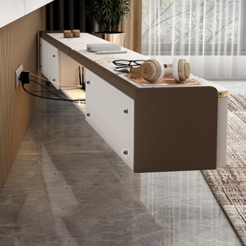 Glam Style Stone TV Stand Enclosed Storage Cable Management TV Console