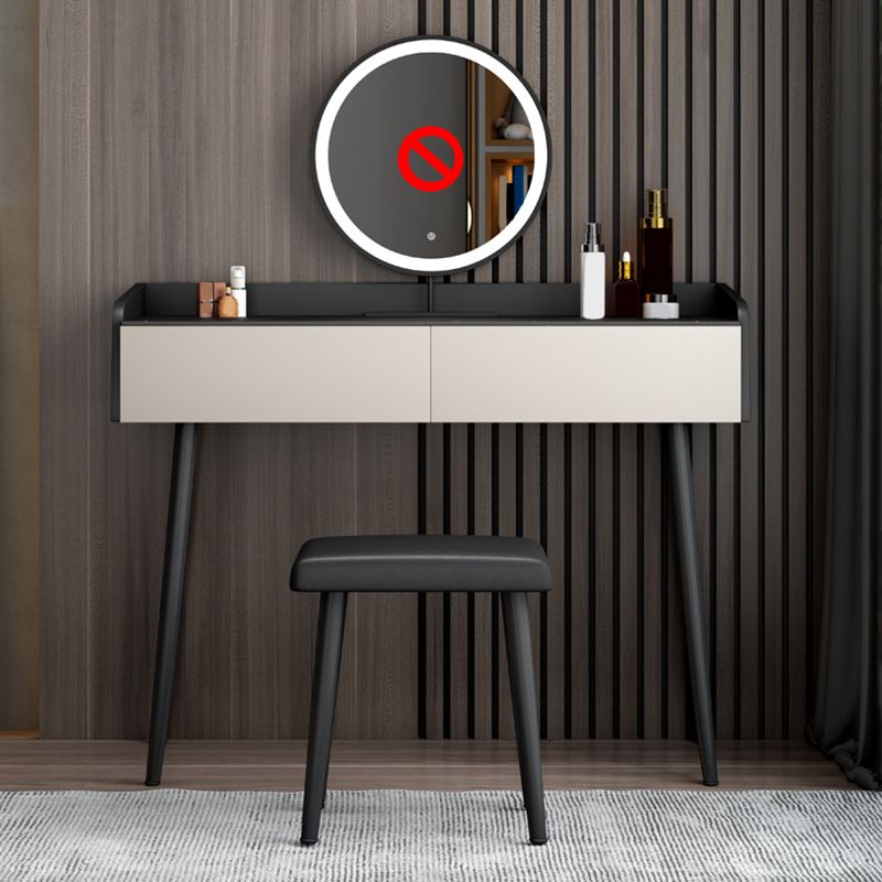 Contemporary Stone Top Vanity Metal Vanity Stool Set with 2 Drawers