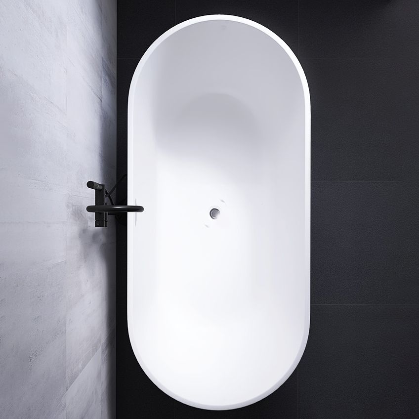 Modern White Stand Alone Bathtub Oval Acrylic Soaking Bathtub without Holes