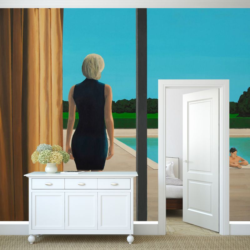 Full Size Art Wall Mural Decal Blue-Brown Swimming Boy Wall Decor, Made to Measure