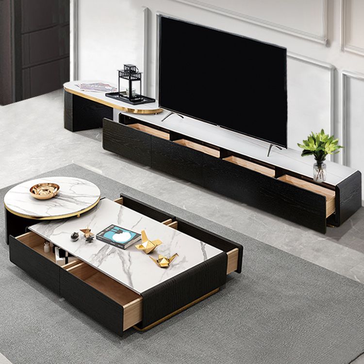 White Block Slate Rectangular Coffee Cocktail Table with Storage