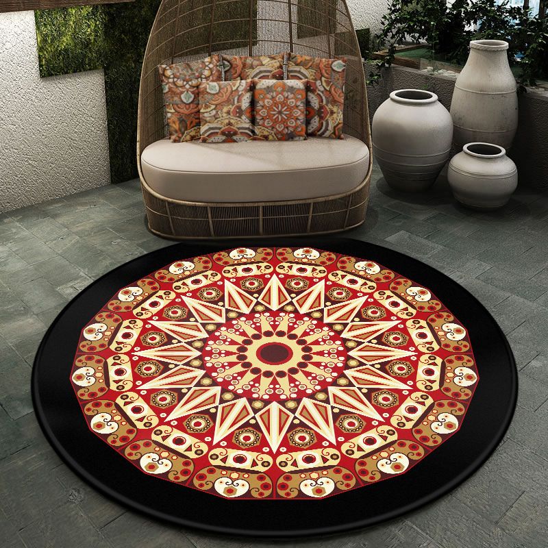 Moroccan Symmetric Patterned Rug Multi Color Polyester Carpet Machine Washable Non-Slip Pet Friendly Rug for Living Room