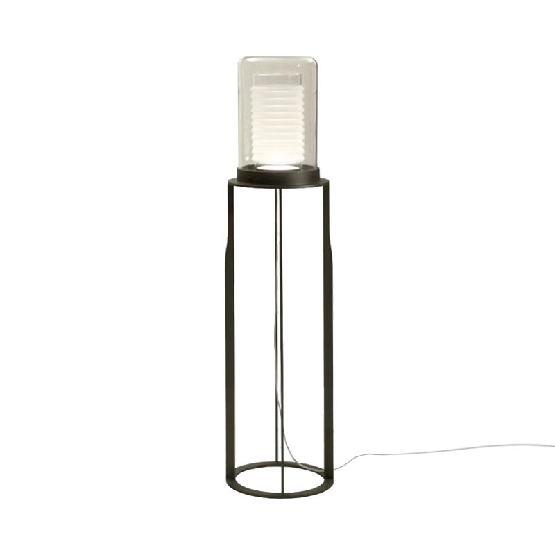 Einfacher LED -Bodenlicht schwarzer Dualzylinder Stand -up -Lampe mit Glasschatten für Wohnzimmer