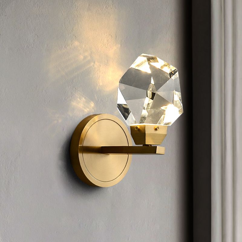Modern Metal Wall Sconce Geometric Shape Wall Light with Crystal Shade for Bedroom