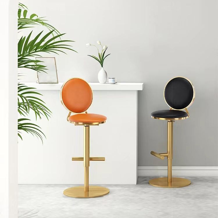 Nordic Adjustable Armless Counter Stool Iron Base Bar Stool with Leather Cushion