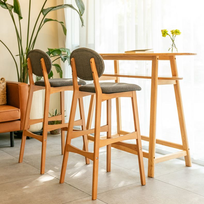 Taburete de bar nórdico de madera con respaldo bajo, taburete alto para interiores de 30 pulgadas de alto con tapizado para comedor