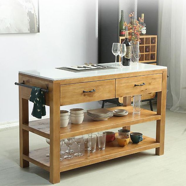 Modern Stationary Kitchen Island table Wood Rectangular Kitchen table with Towel Rack