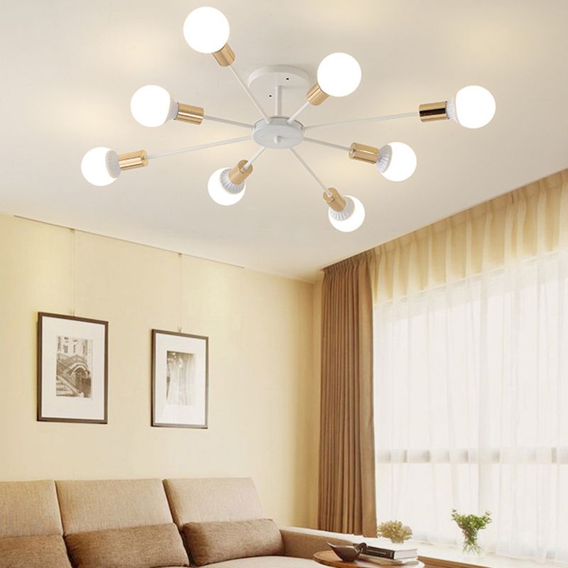 Industrial Minimalist Ceiling Fixture Bare Bulb Radial Metal Semi Flush Mount