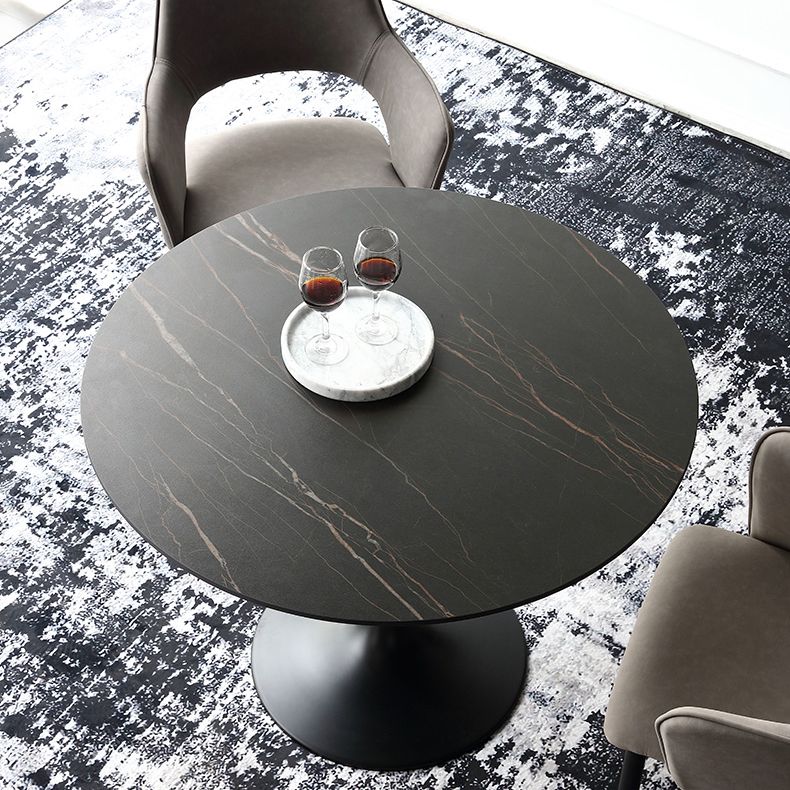 Metal Modern Round Indoor Table Black Sintered Stone Top Table for Dining Room