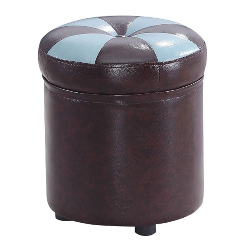 Modern Pouf Ottoman Faux Leather Tufted Geometric Printed Cylinder Shape Ottoman