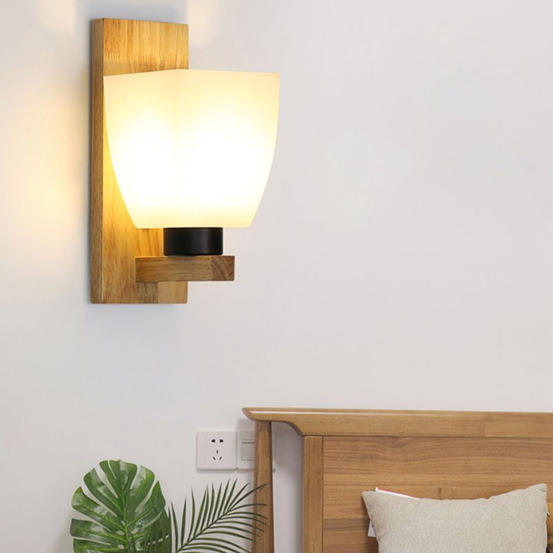 Wood Geometric Wall Light Nordic White 11.5" Wide Wall Sconce for Living Room